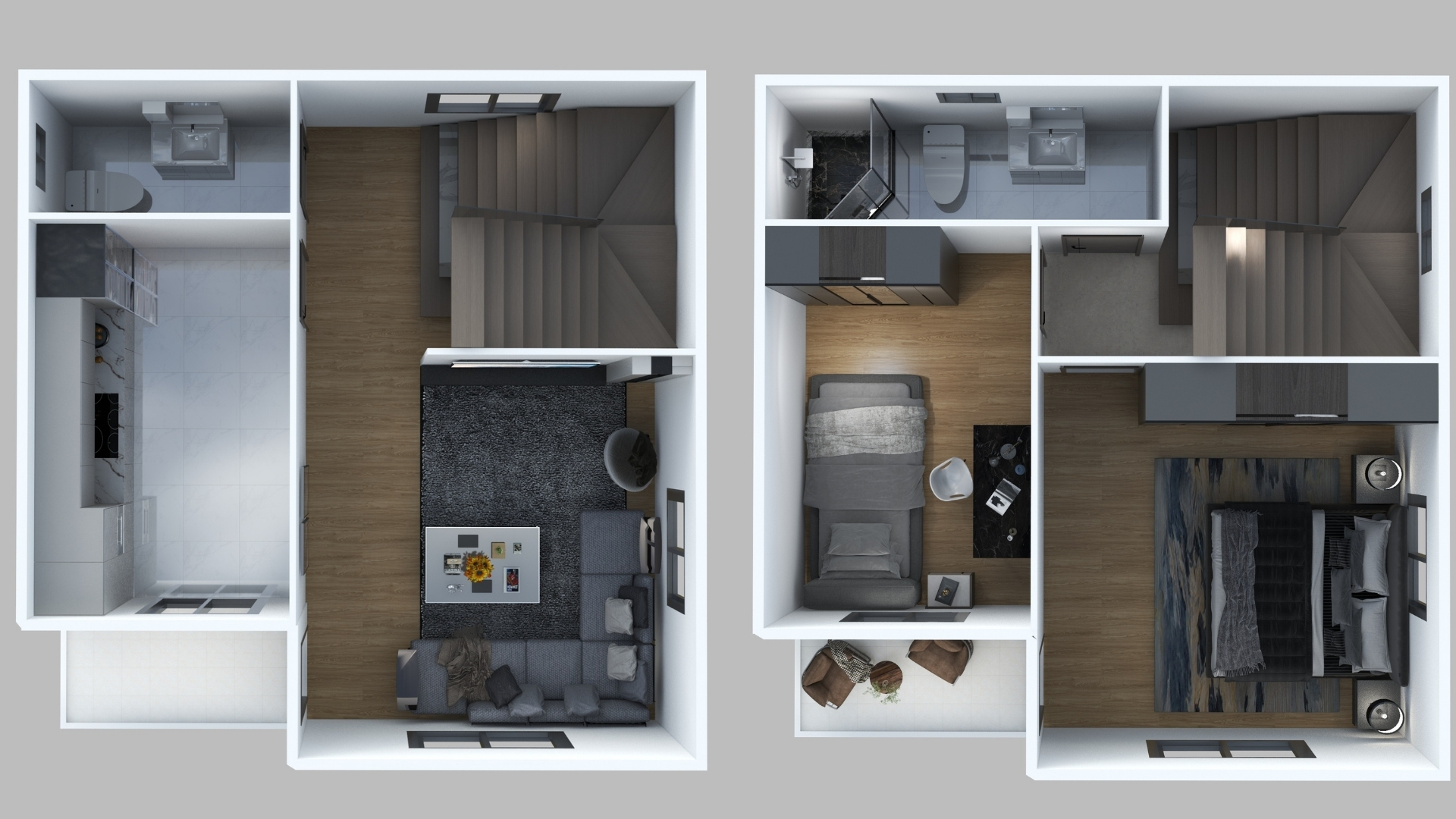 HD Steel 200 82 m² 2+1 dubleks çelik ev iç planı, iki katlı detaylı kat yerleşimi