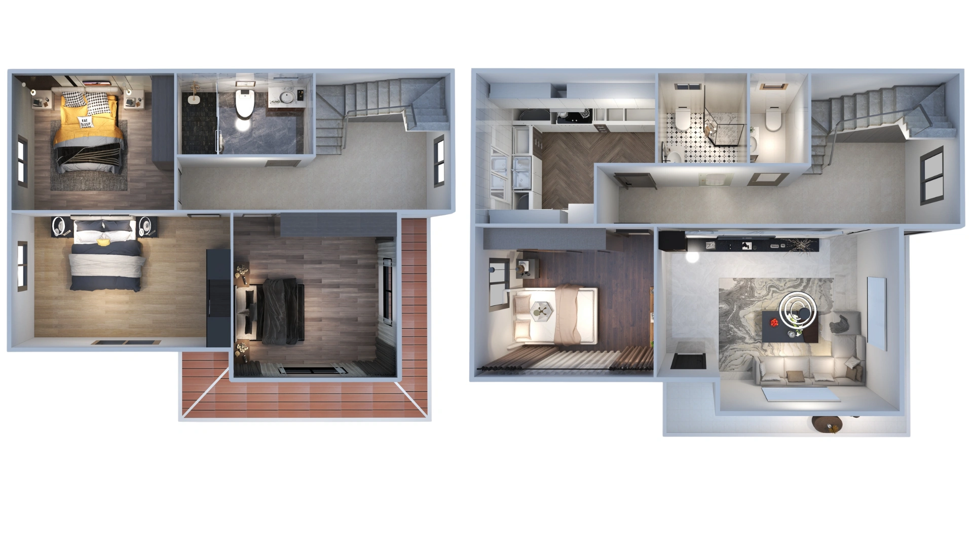 HDS-211 142 m² 3+1 geniş verandalı çelik evin detaylı iç mekân kat planı