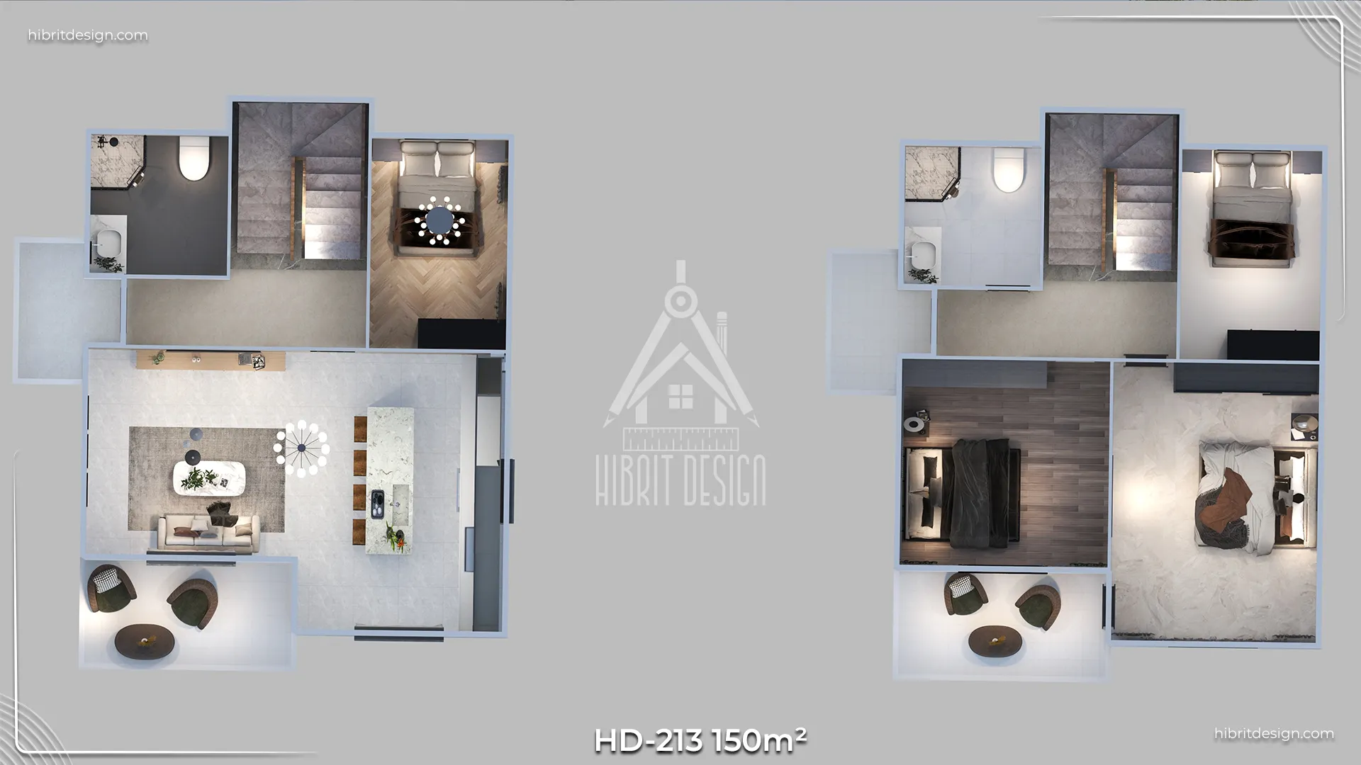 HD-213 150 m² dubleks prefabrik ev – 4+1 geniş aile evi, balkonlu ve ferah veranda tasarımı, Tekirdağ modern çelik karkas yapı kat planı