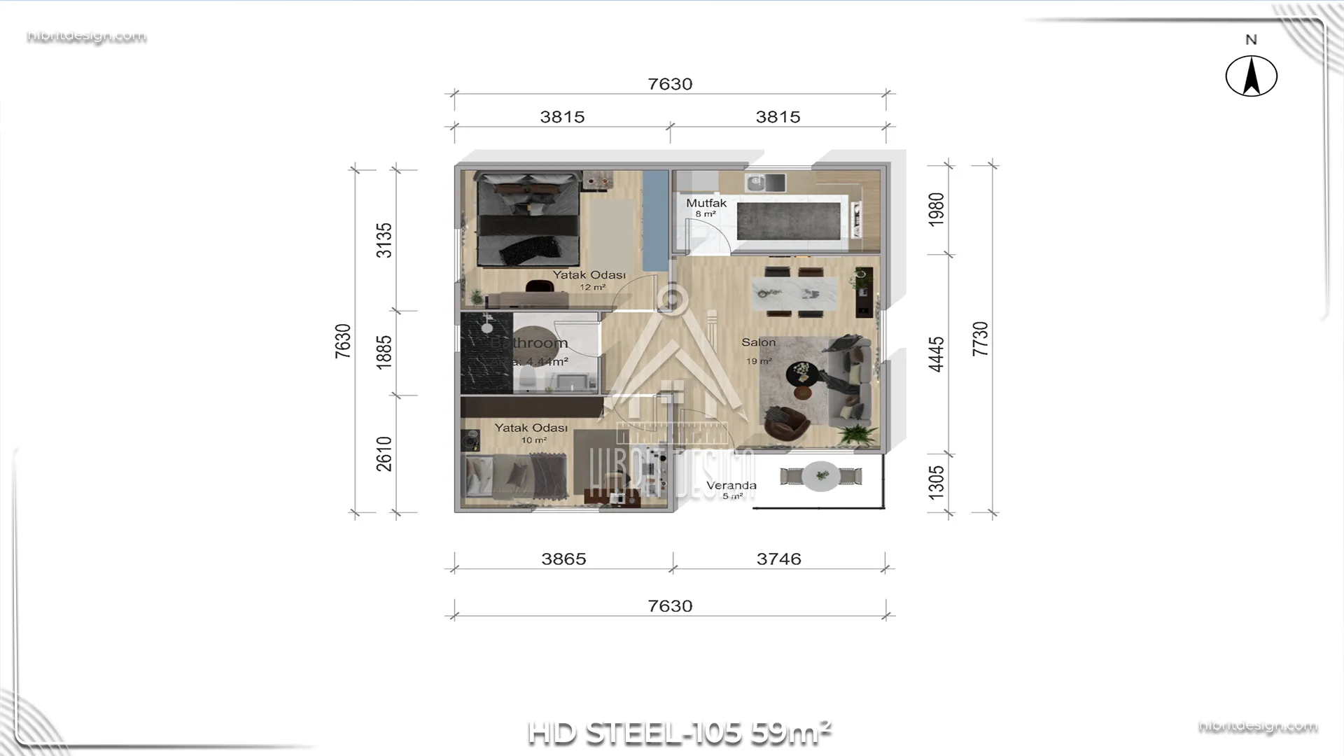 HD Steel 105 çelik ev 59 m² – 2D kat planı